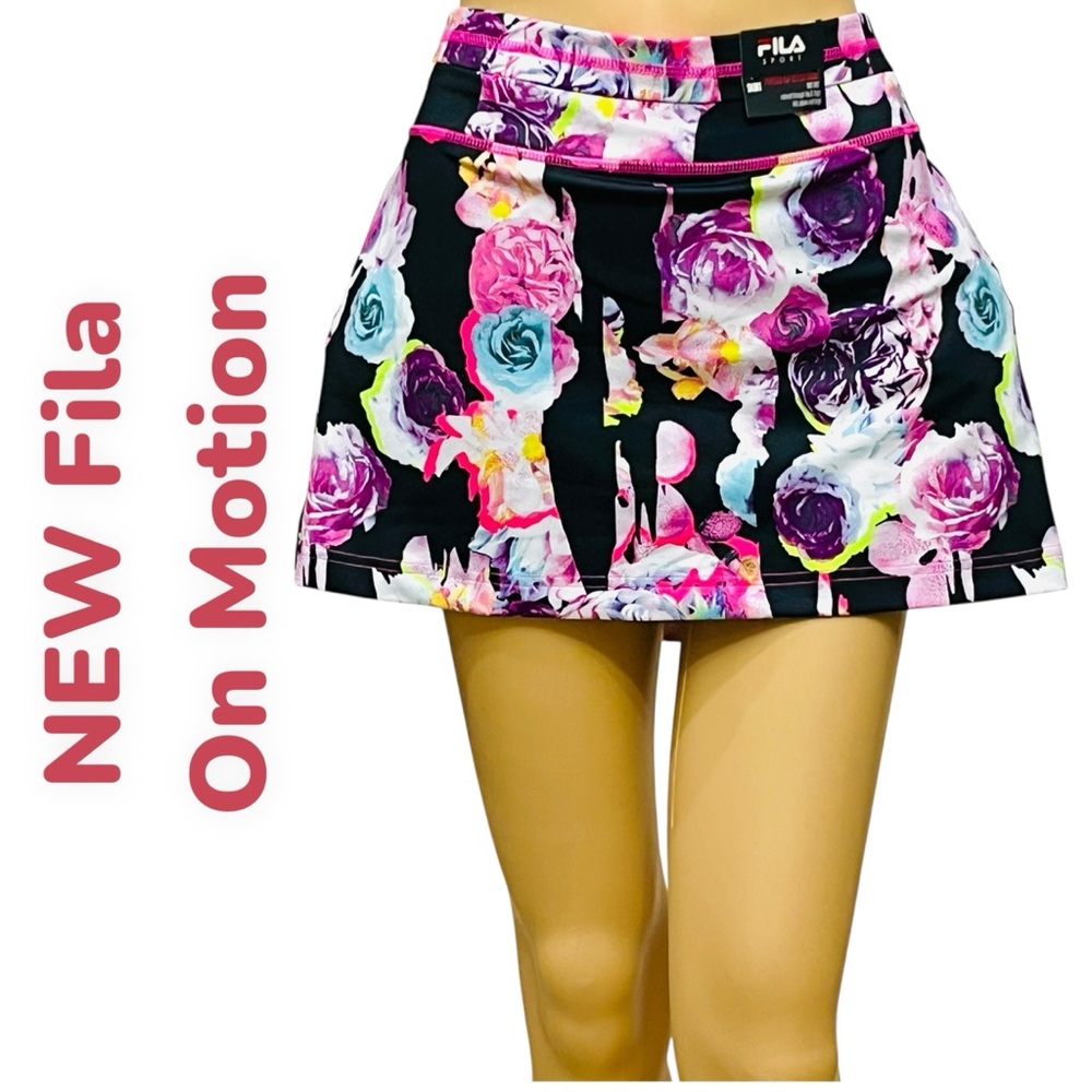 NEW Fila Live On Motion Skirt Skort Tropical Floral Golf Tennis Pull On Sz L